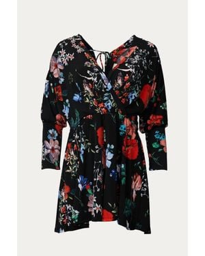 Blue Leopard Floral-Print Surplice Stretch-Jersey Romper - Black