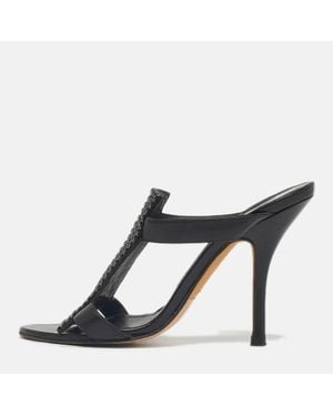Gina Crystals And Leather Slide Sandals - Blue