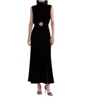 Saloni Fleur Velvet Dress - Black