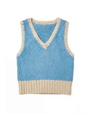 Eesome Lined V-Neck Sweater - Blue