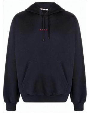 Marni Relaxed Fit Cotton Hoodie With Embroidered Logo - Blue