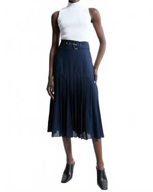 Karen Millen Tall Georgette Asymmetric Pleat Woven Midi Skirt - Blue