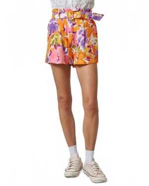 Lalavon Alyssa Floral Print Belted Shorts - Red