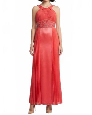 Sue Wong Halter-Style Beaded Waist Accordion Dress - Red