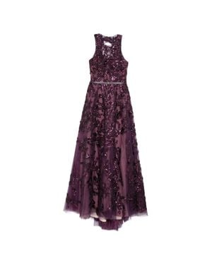 Saiid Kobeisy Embroidered Tulle Long Dress - Purple
