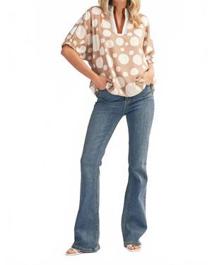 Jodifil Polka Dot Split-Neck Blouse - Blue