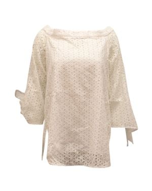 Tibi Off-Shoulder Eyelet Blouse - Natural