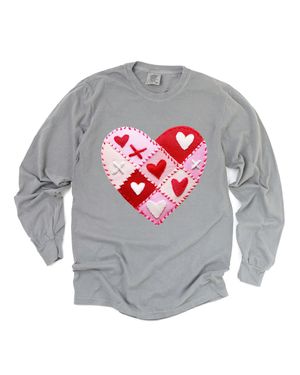 Simply Sage Market Heart Stitching Patchwork Print - Gray