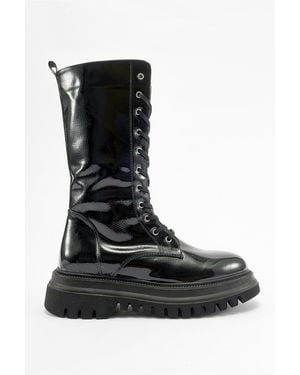 Prologue Shoes Piola Patent Combat Boot - Black