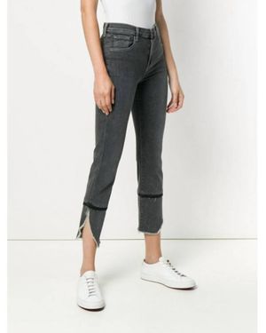 J Brand Ruby High Rise Asymmetrical Fray Straight Leg Crop Jeans - Black