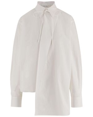 Niccolò Pasqualetti Cotton Shirt With Bow-Tie Collar And Asymmetrical Hem - White
