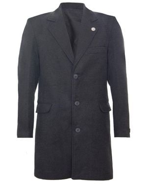 Oliver Tweed Long Charcoal Wool Slim Fit Overcoat - Blue