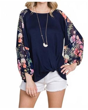 Emerald Collection Floral Chiffon Sleeves Contrast Top - Blue