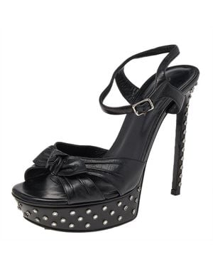 Saint Laurent Saint Laurent Leather Embellished Platform Ankle Strap Sandals Size 38 - Black