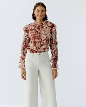Ouí Ruffle Print Blouse - Red