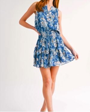 Reset By Jane Half Button Sleeveless Mini Dress - Blue