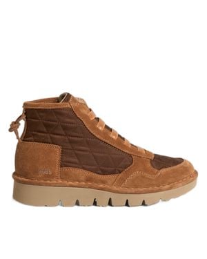 Pànchic Mid-Top Quilted Nylon Sneakers With Suede Overlays - Brown