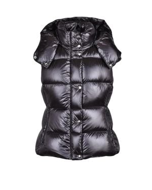 Add Down Vest With Glossy Finish And Detachable Hood - Black
