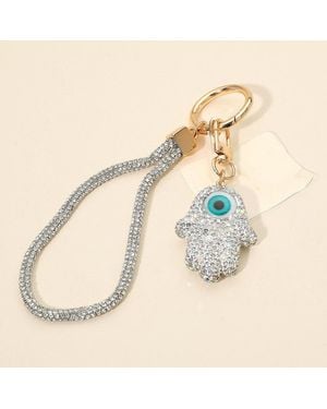 Fashnzfab Bling Studded Evil Eye Hamsa Hand Charm Keychain Bag Charm Phone Holder - Natural