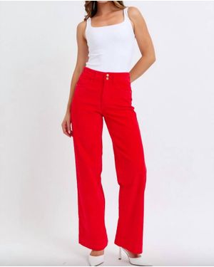 Judy Blue Corduroy Wide Leg Pants - Red