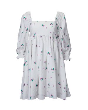 Storia Grape-Print Baby Doll Mini Dress - Gray