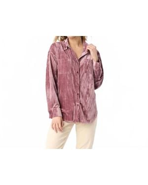 Coco + Carmen Avyanna Crinkle Velour Button Front Top - Red