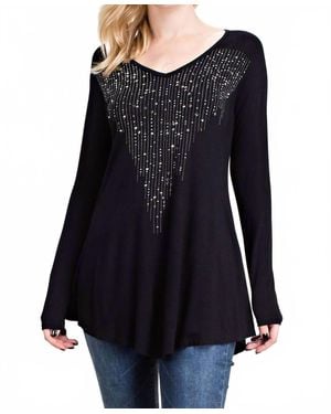 Vocal Apparel Stone Accents Long Sleeve Top - Black