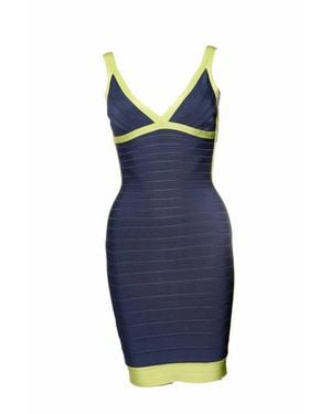 Hervé Léger Bodycon Dress With Lime Framing - Blue