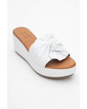 Forever & Always Shoes Syndra Bow Wedge Leather Sandal - White