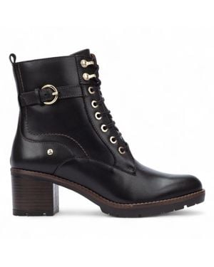 Pikolinos Leather Mid-Heel Combat Ankle Boots - Black