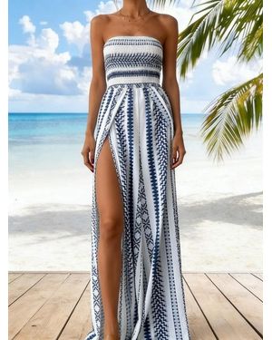 TRUEDAMES Summer Trendy Sexy Print Strapless Jumpsuit - Blue