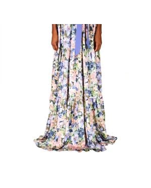 Badgley Mischka Sleeveless Floral Butterfly Belted Gown - Blue
