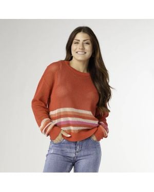 Coco + Carmen Silene Open-Stitch Sweater With Bottom Stripe - Orange