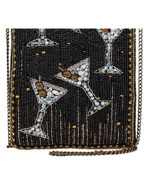 Mary Frances Sip Happens Beaded Martini Crossbody Bag - Black