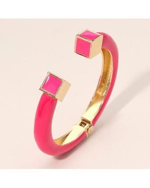 Fashnzfab Enamel Chunky Geometric Square End Hinged Bangle Cuff Bracelet - Pink