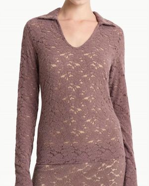 Vince Lace Long Sleeve Polo Top - Purple
