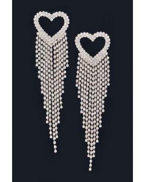 Fashnzfab Rhinestone Heart Fringe Earring - Blue
