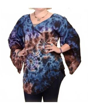 GIPSY ROSE Electric Forest Tye Dye Rayon Angelic Blouse - Blue