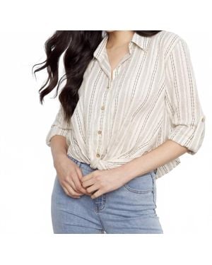 Charlie b Striped Cotton-Linen Blend Shirt With Front Twist - Natural