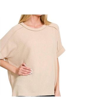 Zenana Ribbed Round Neck Top - Natural