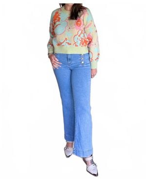 Davi & Dani Sunset Garden Long Sleeve Sweater - Blue