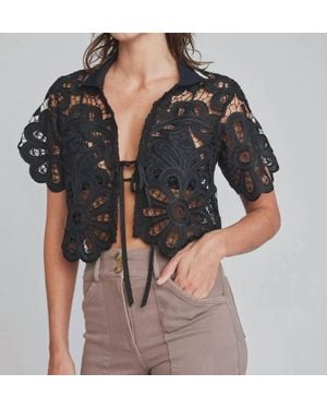 Self Contrast Emaline Open Tie Crop Shirt - Gray