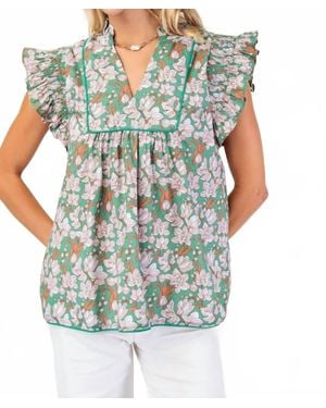Gigio Kelly Top With Piping Trim Details - Blue