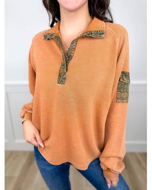 Easel All Good Vibes Ribbed Long Sleeve Top - Orange