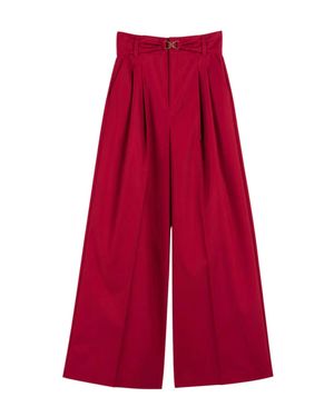 Twinset High-Waist Wide-Leg Pants With Pleated Front Detail - Red