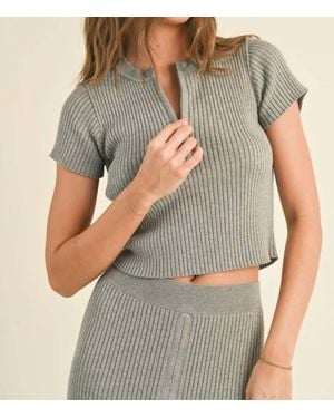 Miou Muse Ribbed Front Zipper Top - Gray