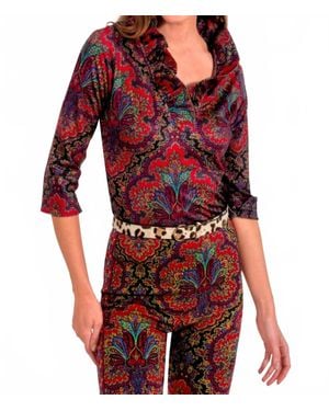 Gretchen Scott Quarter Sleeve Ruffneck Top - Red