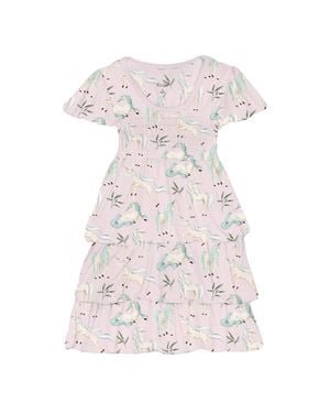 KICKEE Baby Girl's Short Sleeve Layered Ruffle Dress - White