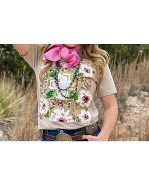 Texas True Threads Floral Cross Tee - Pink