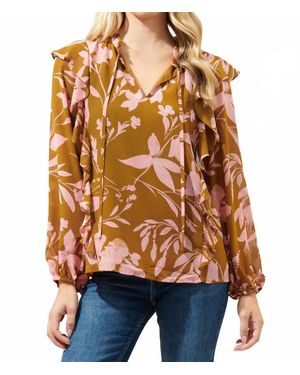Sugarlips Floral Chessie Balloon Sleeve Ruffle Blouse - Brown
